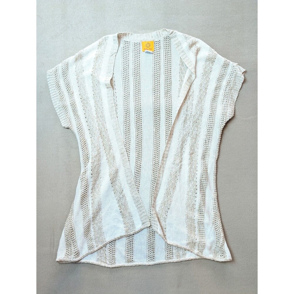 Ruby Rd. Cream Knitted Crochet Short Sleeve Cardigan Women's M Made in the USA